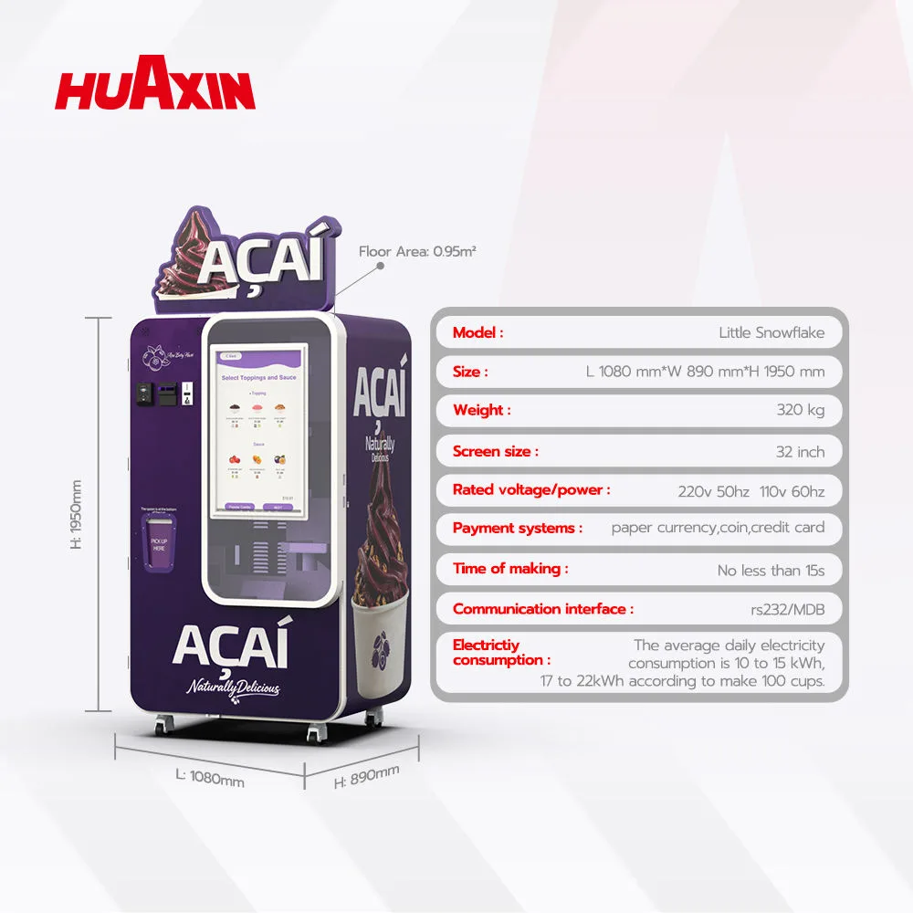 توفر هواكسين B86 Max و B84 و B85 و B86 للمشغلين الإماراتيين عدة طرق لبناء نقطة حلوى مجمدة ذاتية الخدمة.وتتناسب الآلات مع المشاريع في مراكز التسوق في دبي وأبوظبي، ومراكز الترفيه العائلي، والمناطق المغلقة في مناطق الجذب السياحي وغيرها من مواقع البيع بالتجزئة المدارة.يطلب العملاء على شاشة تعمل باللمس ، ويدفعون من خلال نظام الدفع المكوّن ويستلمون الحلوى المعدة حديثًا.يمكن للمشغلين مراجعة معلومات الجهاز عن بعد ، في حين يمكن تكييف الرسومات الخارجية والمحتوى الذي يواجه العملاء مع المشروع.يجب تأكيد مواصفات النموذج والتوافق مع الدفع المحلي وشروط التثبيت قبل الطلب.بالنسبة للمواقع شبه في الهواء الطلق ، يجب على Huaxin مراجعة البيئة الدقيقة والتكوين المورد ؛ لا ينبغي افتراض التشغيل القياسي في الهواء الطلق في جميع الأحوال الجوية.